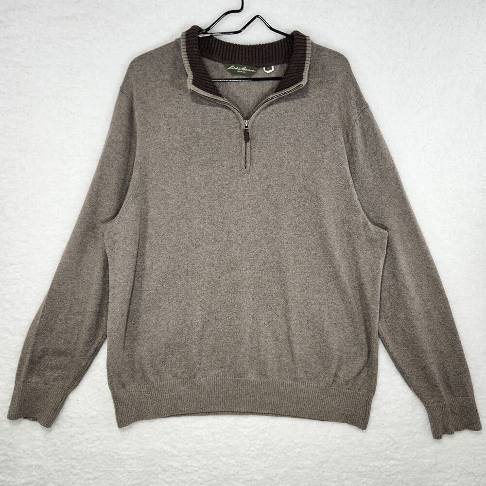 Eddie Bauer Cashmere Cotton Blend 1/4 Zip Beige Cozy Pullover Sweater Men's XL
